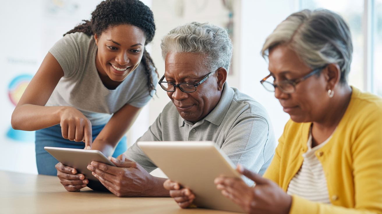 Seniors learning technology with community volunteers